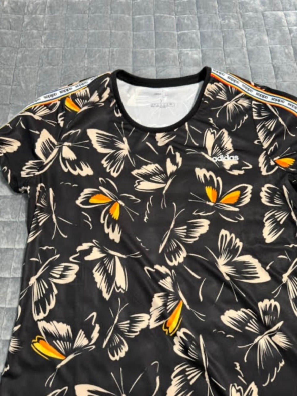adidas Black Floral Butterfly Mini Dress with Yellow Accents